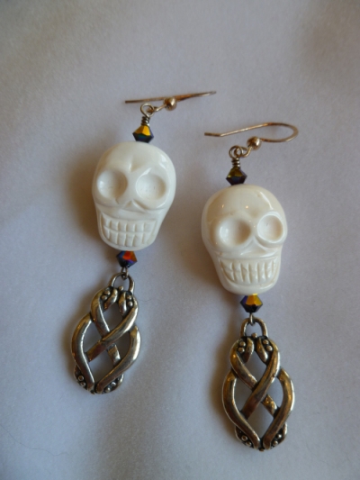 Carved Shell Skulls Earrings